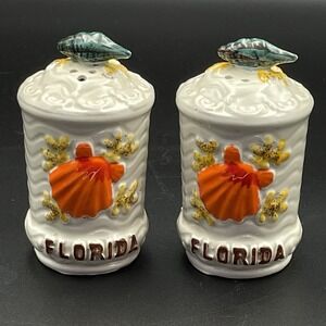 Vintage Florida Seashell Salt And Pepper Shakers Japan Ceramic Souvenir Set